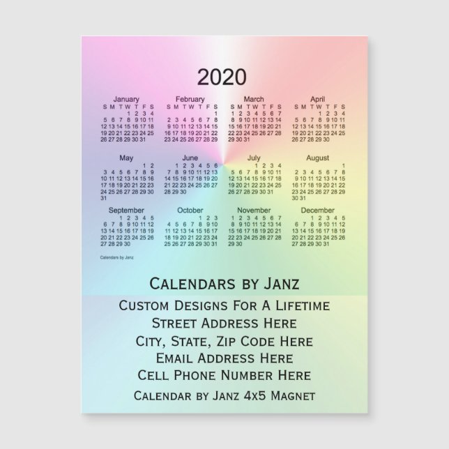 2020 Shimmer Business Calendar by Janz 4x5 Magnet (Front)