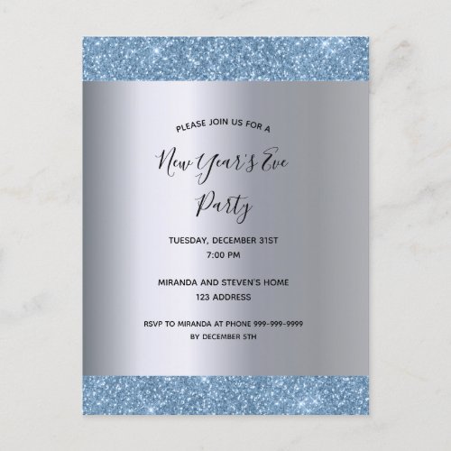 2020 silver blue New Years Eve party invitation