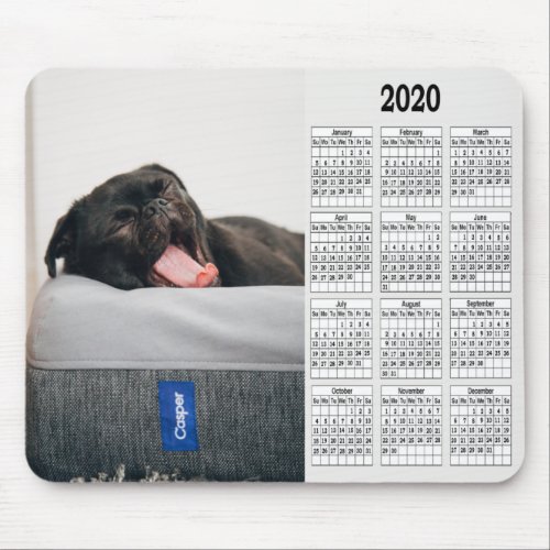 2020 Sleepy Pug Calendar Mouse Pad