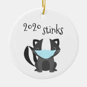 2020 Stinks Funny Skunk Covid Face Mask Ceramic Ornament