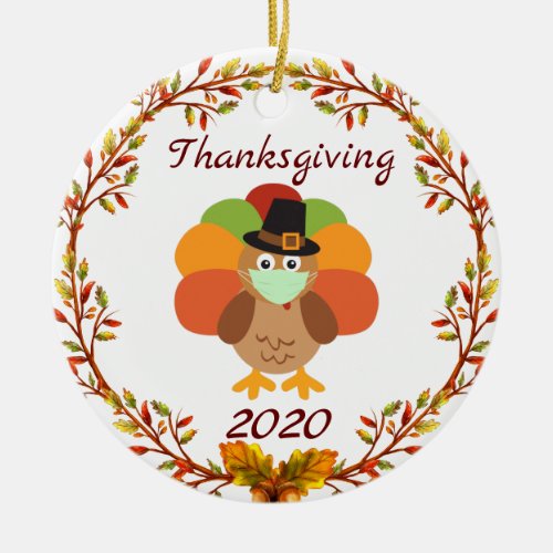 2020 Thanksgiving Face Mask Turkey Quarantine Ceramic Ornament