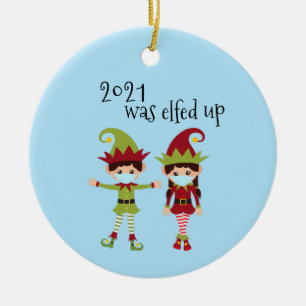 2020 Was Elfed Up Funny Covid Face mask Elf Ceramic Ornament
