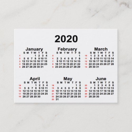 2020 White 52 Week Calendar by Janz Business Cards