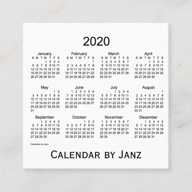 2020 White Calendar by Janz Square Business Card (Front)