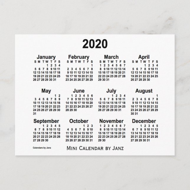2020 White Mini Calendar by Janz Postcard (Front)