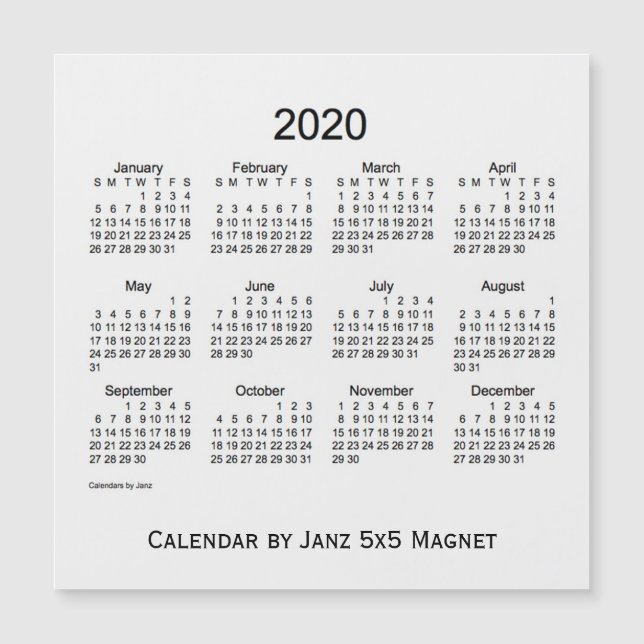 2020 White Smoke Calendar by Janz 5x5 Magnet (Front)