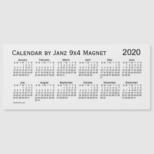 2020 White Smoke Calendar by Janz 9x4 Magnet