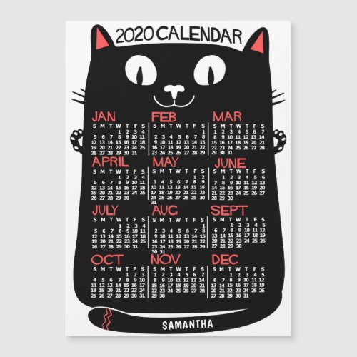 2020 Year Calendar Mid_Century Black Cat Magnet