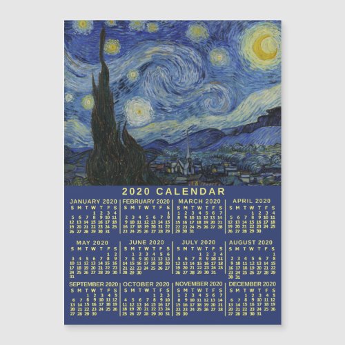 2020 Year Calendar Starry Night or Photo Magnet