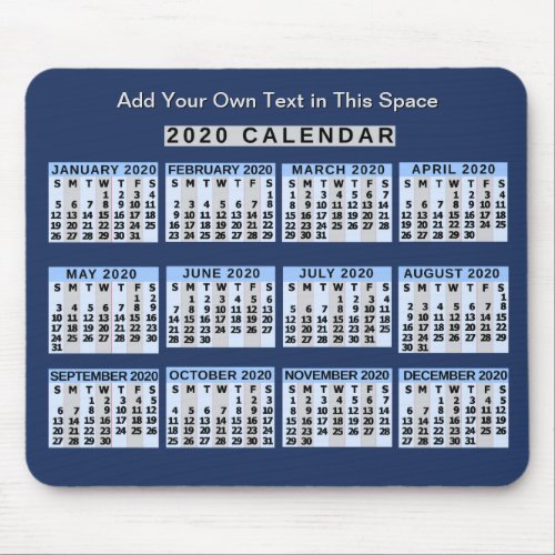 2020 Year Monthly Calendar Easy to Read Business Mouse Pad