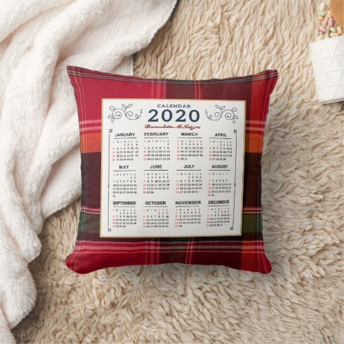 2020 Year Monthly Calendar Madras Pattern Custom Throw Pillow