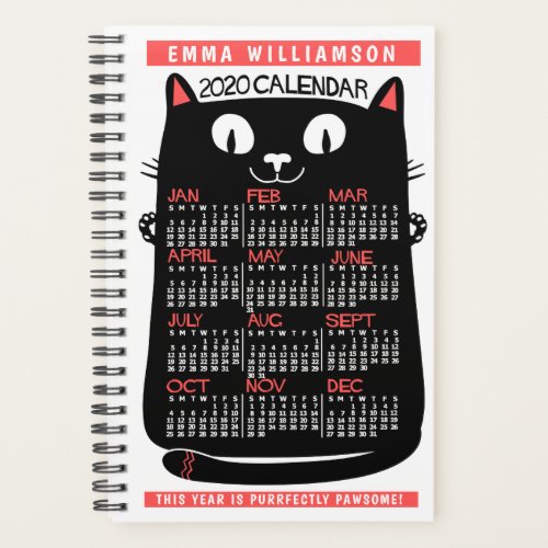 2020 Year Monthly Calendar Midcentury Black Cat Sm Planner