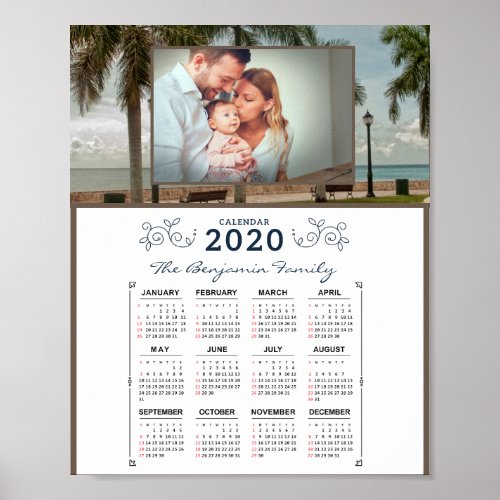 2020 Year Monthly Calendar Photo Personalize Poster