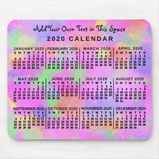  2020  Year Monthly Calendar  Rainbow  of Paint Custom Mouse 