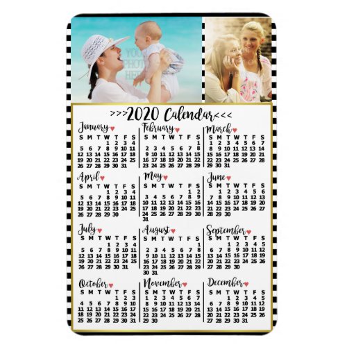 2020 Year Monthly Calendar Stripes  Custom Photos Magnet