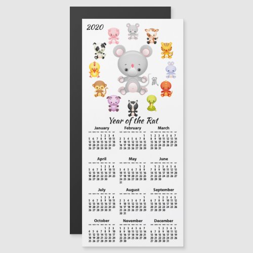 2020 Year of the Rat Cartoon Calendar Magnetic Invitation