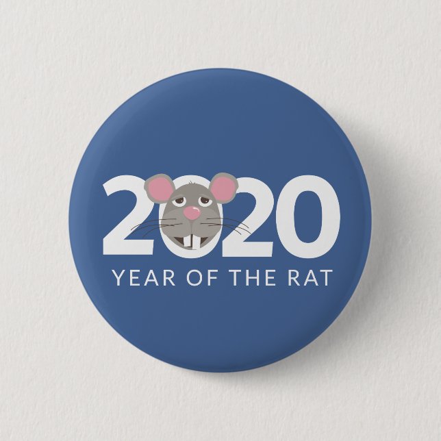 2020 year of the rat classic blue button (Front)