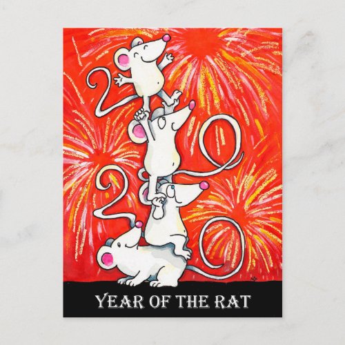 2020 Year of the rat postcard by N Janes