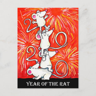 2020 Year of the rat postcard by N. Janes