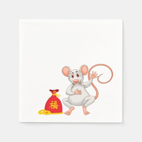 2020 Year of the White Rat Cartoon Red Sack Napkins