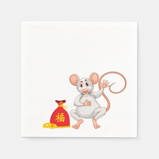 2020 Year of the White Rat Cartoon Red Sack Napkins (Front)