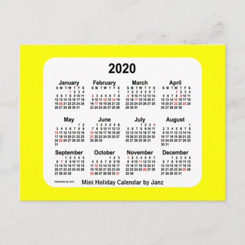 2020 Yellow Holiday Calendar by Janz Postcard