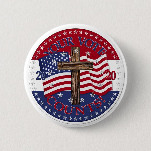 2020 Your Vote Counts Cross And American Flag Button (Front)