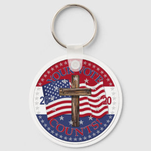 2020 Your Vote Counts Cross And American Flag Keychain