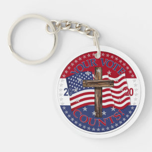 2020 Your Vote Counts Cross And American Flag Keychain