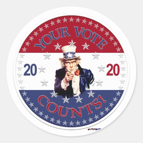 2020 Your Vote Counts Uncle Sam Classic Round Sticker