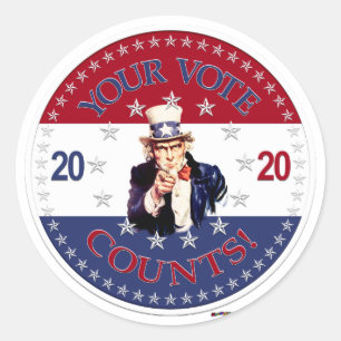 2020 Your Vote Counts Uncle Sam Classic Round Sticker
