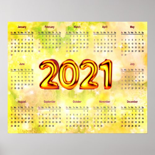 2021 12 Month Calendar on Abstract Poster