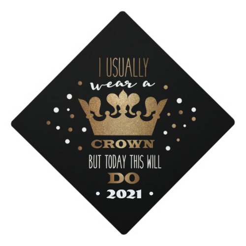 2021 Black Faux Gold Glitter Crown Graduation Graduation Cap Topper