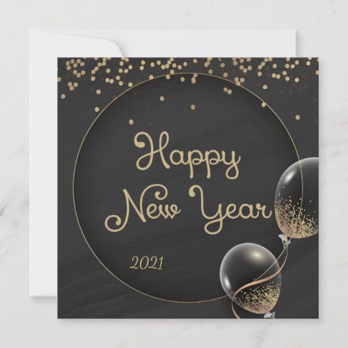 2021 Black Gold Happy New Year Holiday Card