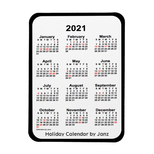 2021 Black Holiday Calendar by Janz Magnet (Vertical)