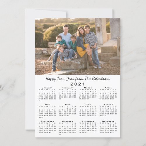 2021 Calendar 2 Custom Photos Happy New Year Holiday Card