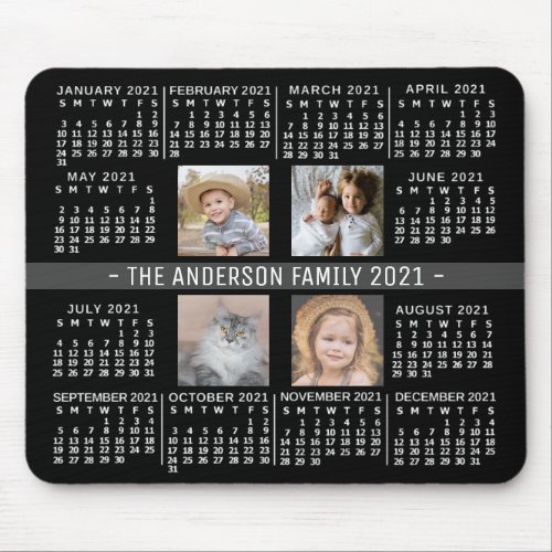2021 Calendar 4 Custom Photo Name Black White Gray Mouse Pad