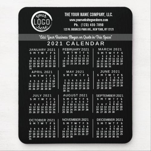 2021 Calendar Black Custom Business Logo Name Easy Mouse Pad