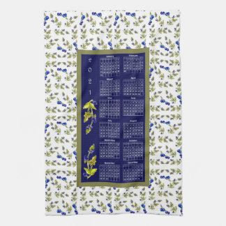 2021 Calendar Blueberries Stemmed Leaves Border Kitchen Towel