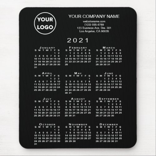 2021 Calendar Business Logo and Text on Black Mouse Pad