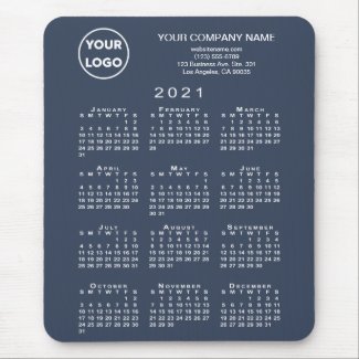 2021 Calendar Business Logo and Text on Navy Blue Mouse Pad