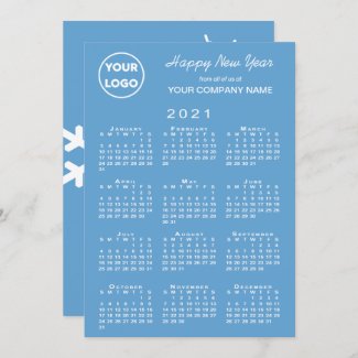 2021 Calendar Business Logo Baby Blue Snowflakes Holiday Card