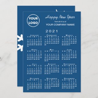 2021 Calendar Business Logo Blue Snowflake Holiday Card