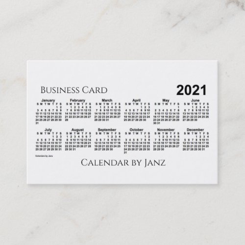 2021 Calendar by Janz White Euro Business Card