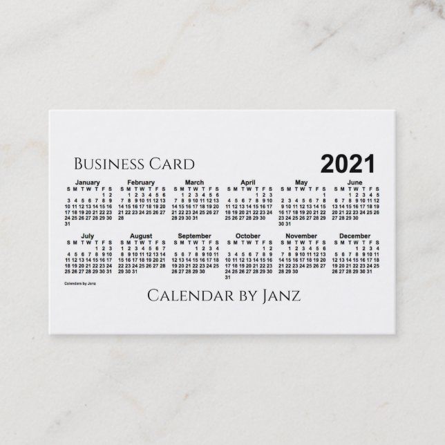 2021 Calendar by Janz White Euro Business Card (Front)