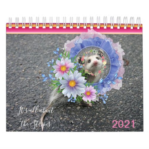 2021 Calendar Colorful Stripes Opossum Floral