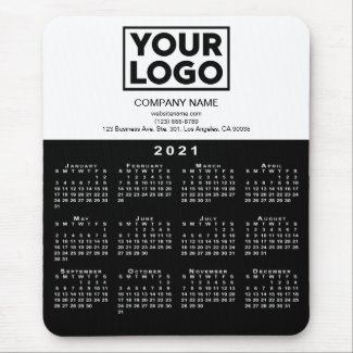 2021 Calendar Company Logo and Text Black White Mouse Pad