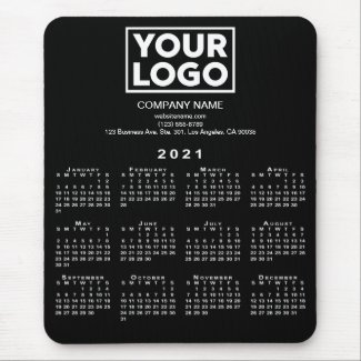 2021 Calendar Company Logo and Text on Black Mouse Pad
