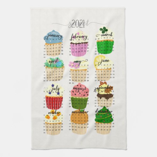 2021 Calendar Cupcake Kitchen Tea Towel