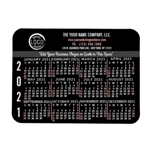 2021 Calendar Custom Business Logo Name Black Easy Magnet